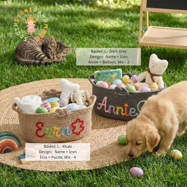 Personalized Dog Toy Basket, Custom Pet Toy Storage Basket with Name, Puppy Toy Box, Dog Gift for New Puppy, Pet Organizer image 16