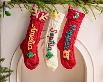 Personalized Christmas Stocking, Custom Name Knitted Stocking, Kids Christmas Gift, Family Stocking, Christmas Mantel Decor