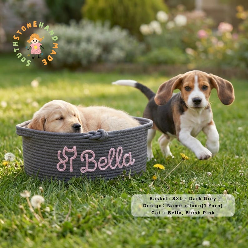Personalized Dog Toy Basket, Custom Pet Toy Storage Basket with Name, Puppy Toy Box, Dog Gift for New Puppy, Pet Organizer image 2