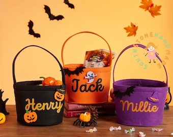 Custom Halloween Treat Bag with Name – Boo-tiful Trick or Treat Basket, Candy Tote, Halloween Basket for Boys & Girls, Halloween Gift