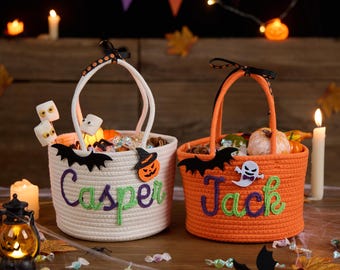 Halloween Treat Bag with Name – Trick or Treat Basket, Personalized Candy Tote, Halloween Basket for Boys & Girls, Halloween Gift
