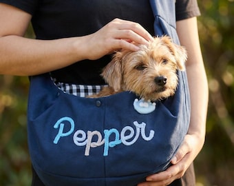 Personalized Pet Sling Carrier, Custom Name Dog Carrier Bag, Small Dog & Cat Shoulder Bag, Hands Free Puppy Travel Bag, Pet Lover Gift