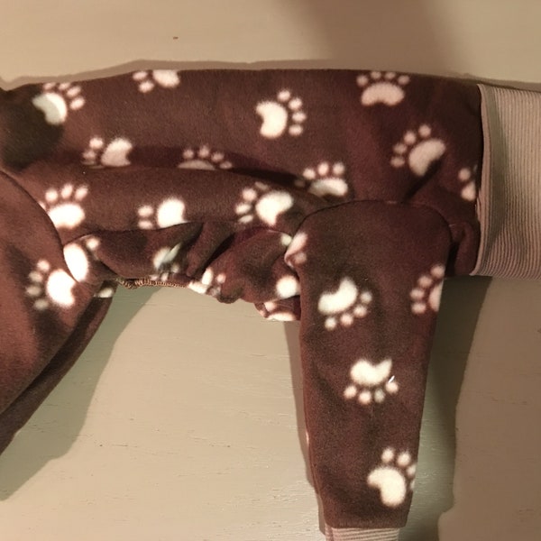 Brown Paw Print Fleece PJs Size 13”-14”, (10152-1314) styled for Italian Greyhound, Chinese Crested, Min Pin, Min Poodle