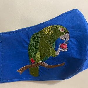 machine Embroidered Face Masks - most Parrot species -