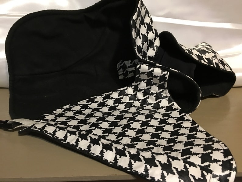 00126-15 Italian Greyhounds Chinese Crested Poodles etc Styled for Small Breeds Black /& White Houndstooth Rain Coat w Fleece Size 15