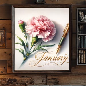 Carnation Watercolor Painting: January Birth Flower Art (Digital Download