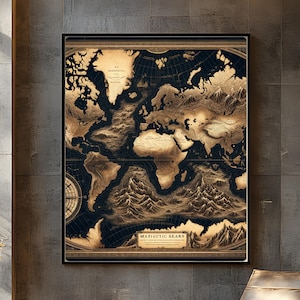 Vintage Old English Map Art Print: Black & Gold Historical Wall Decor