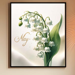 May Birth Flower Art, Lily Of The Valley Watercolor, Digital Wall Art, Floral Painting, Home Decor