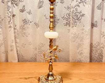 French Vintage Bird Lamp Base, Rococo Brass Table Lamp Stand, Romantic Antique Gold Decor