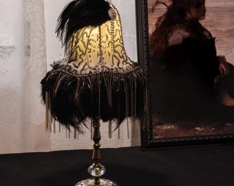Gatsby Art Deco Table Lamp – Leopard Print Lampshade, Vintage Brass Lamp, Boho Fringe Lamp, Elegant Bedside Lamp, Handmade Home Decor