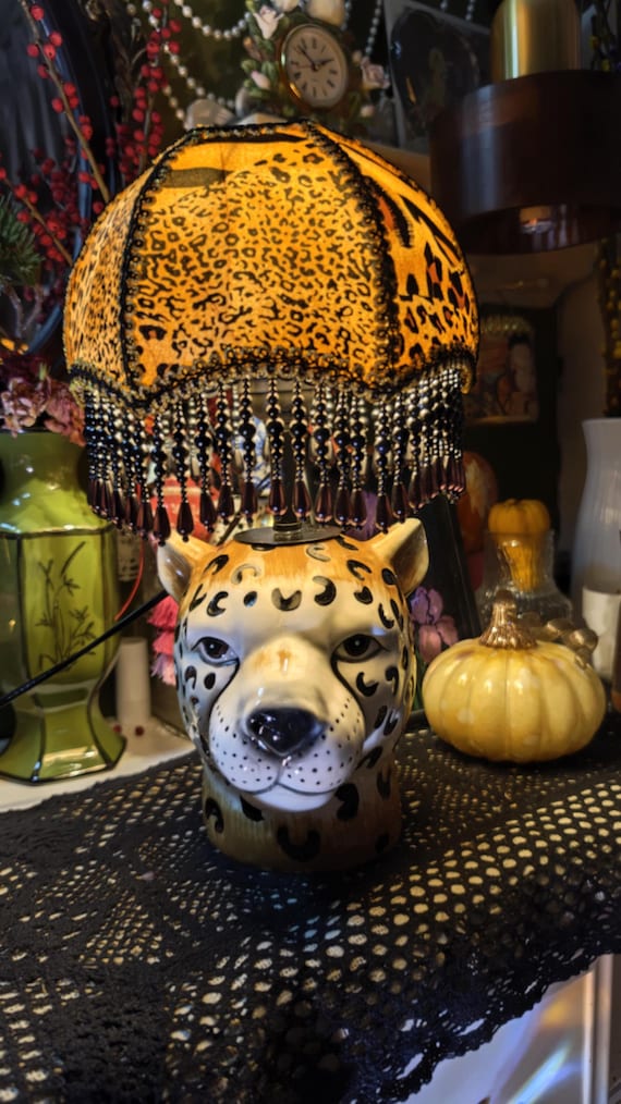 Handmade Ceramic Leopard Table Lamp | Vintage French Retro Bedside