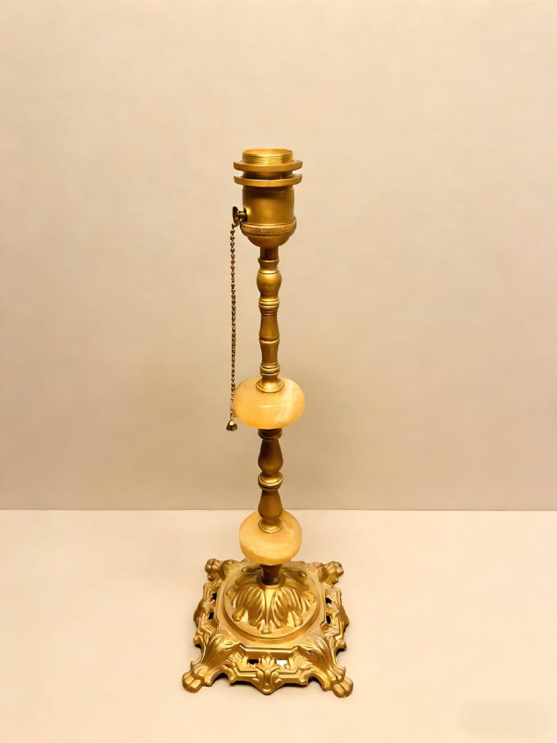 Vintage Art Nouveau Brass Lamp Base – Elegant Table Lamp Stand image 2