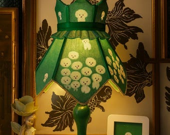 Handmade Dog Nursery Lamp – Retro Puppy Fabric Shade, Kids Night Light