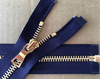 Bright Gold on Navy Separating Zipper 42" Long