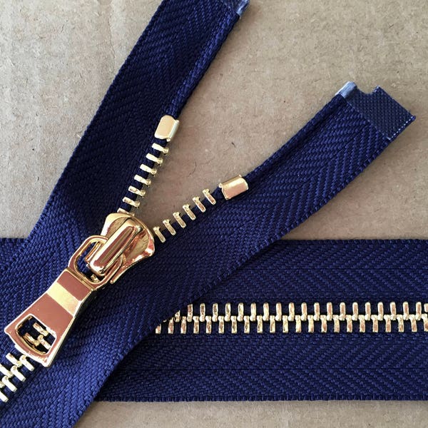 Bright Gold on Navy Separating Zipper 42" Long