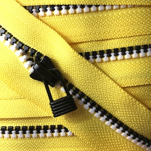 Yellow Tape w/ Black & Whited Molded #5 Plastic Zipper Teeth Yardage for Handbags, Duffles, Weekend Bags