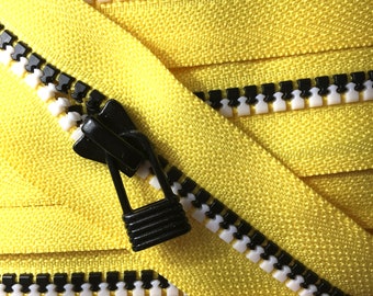 Yellow Tape w/ Black & Whited Molded #5 Plastic Zipper Teeth Yardage for Handbags, Duffles, Weekend Bags