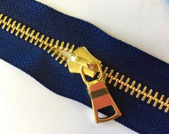 Shiny Gold Metal on Navy 5mm Purse Zipper Yardage