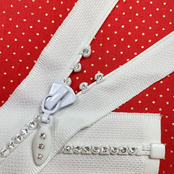 40" White Rhinestone Zipper - Jacket or Separating