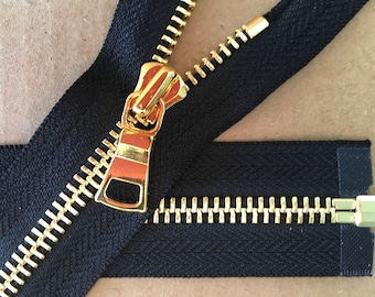 Bright Gold on Black Separating Zipper 42" Long