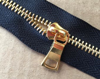 1 yard/3 sliders Shiny Gold Metal on Black Purse Zipper