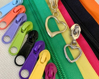 Bright #5 Zipper Yardage + 30 Candy Colored Long Pulls for Bags