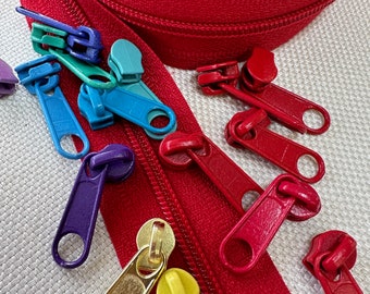 RED  #3 Coil Zipper Yardage + Pulls