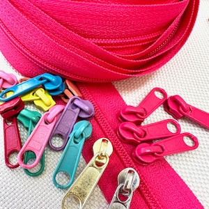HOT PINK #3 Coil Zipper Yardage + Pulls