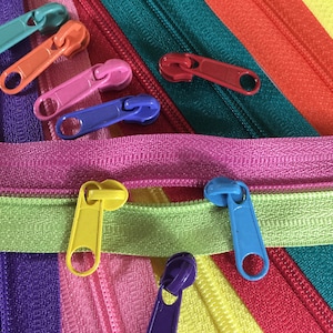 6 Bright #3 Zipper Colors + 40 Candy Colored Long Pulls