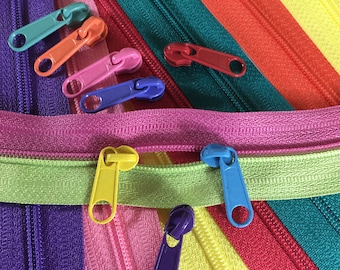6 Bright #3 Zipper Colors + 40 Candy Colored Long Pulls