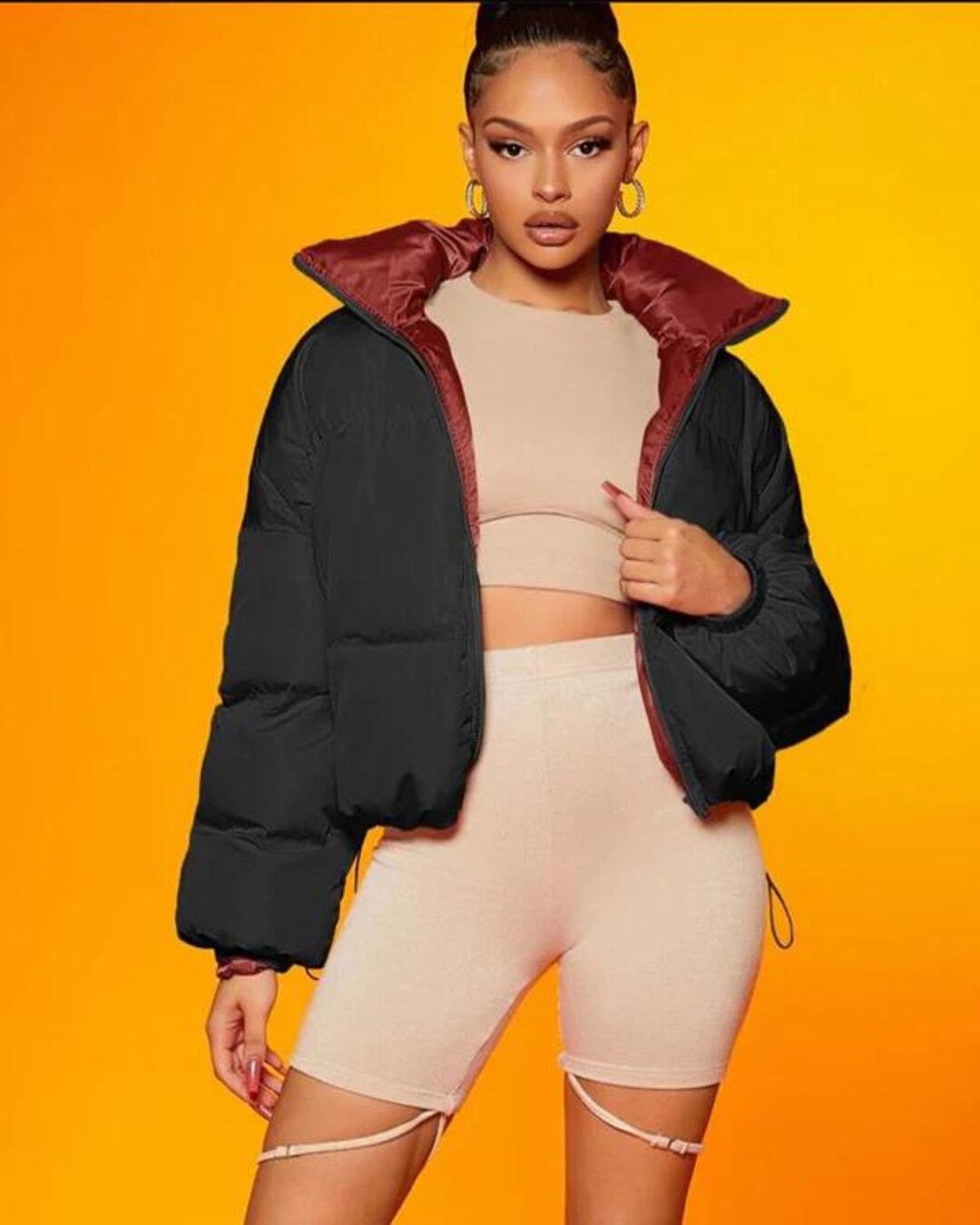 Two-Tone Zip-Up Puffer Jacket