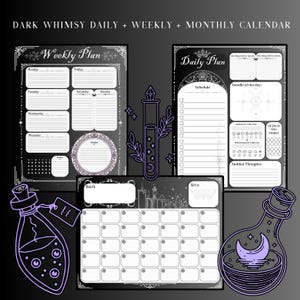 Gothic Digital Planner Set| Instant Download | Weekly Planner, Daily Planner & Calendar Template | Halloween Goth Spooky 2025 LETTER SIZE