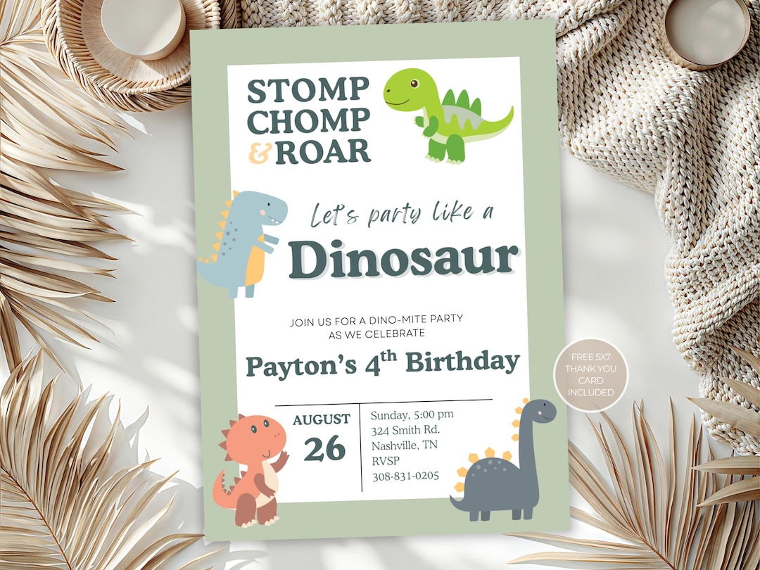 Dinosaur Birthday Invitation: Editable Canva Template (digital Download ...