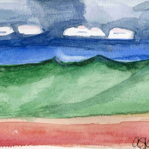 水彩画オリジナルポストカード 明るい南西の空 4X6