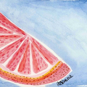 Aquarelle originale carte postale peinte pamplemousse d'été 4 x 6