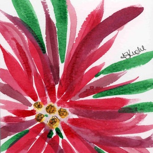 Cartão postal original de aquarela para pintores, cartões de Natal, poinsétia vermelha, 4X6, artista do Texas