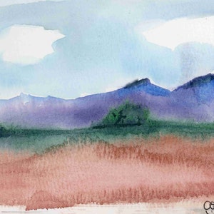 Aquarelle originale carte postale peinte ciel du sud-ouest 4 x 6