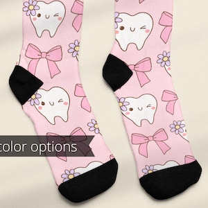 Cute Dental Assistant Socks, Bites and Bows Socks, Thank You Gift For Dentist, Dental Receptionist Gift