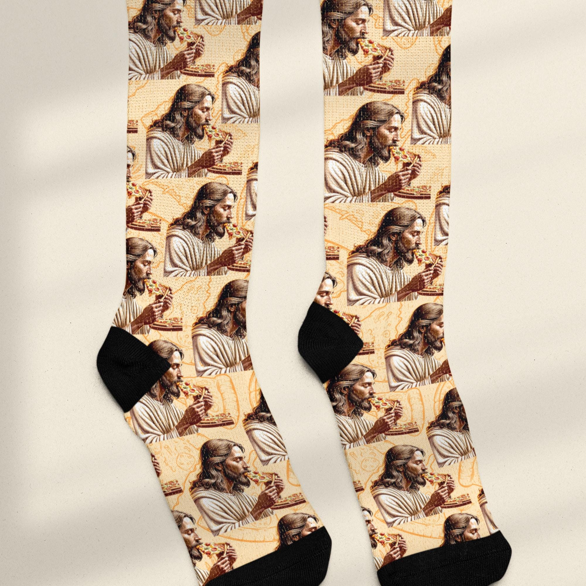 Funny Novelty Socks, Jesus Eating Pizza Socks, Gift For Fast Food Lover, Restaurant Employee Gift