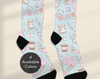 Calcetines con bonitos accesorios para enfermeras, regalo para la Semana de Agradecimiento a las Enfermeras, calcetines acolchados de caña alta para enfermeras, regalo de graduación para estudiantes de medicina