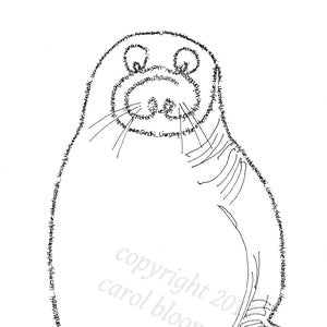 May include: A black and white line drawing of a seal. The seal's body is made up of the words "Livesimply, that others may simply live. Mohandas Gandhi..." repeated many times.