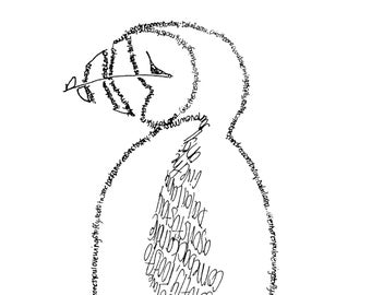Itty Bitty Writing (Micrografia) Puffin: "Dai a chi ami ali per volare, radici per tornare e ragioni per restare" del Dalai Lama