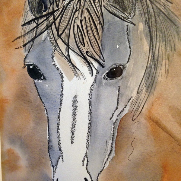 Benutzerdefinierte lackiert Pferdekutsche mit Worten | Handbemalter Giclée von Carol Bloomgarden | Poetische Kunst Mikrographie