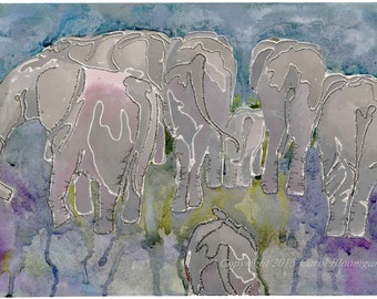 John Muir Elephants: Muir's Words written into Painting of Elephant Family Group -- Edición limitada