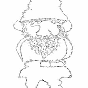 May include: Black and white line art of a garden gnome, formed from text. The gnome wears a tall hat and has a long beard. The text includes phrases like "sing as if no one's listening" and "live everyday as if it were your last."