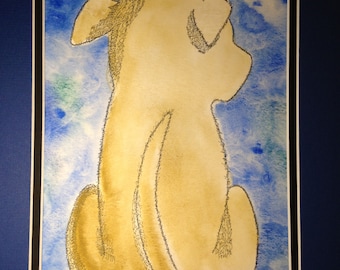 Chunky Mutt – malowany piesek z drobnym napisem! – | Malowany ręcznie giclee autorstwa Carol Bloomgarden | Mikrografia poetycka