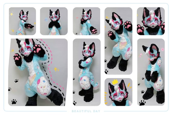 Fursuit Comission Open [Showcase] | Vanilla Ice Cream Puppy Fursuit – Ready-to-Wear Full Premade Fursuit with Candy Details