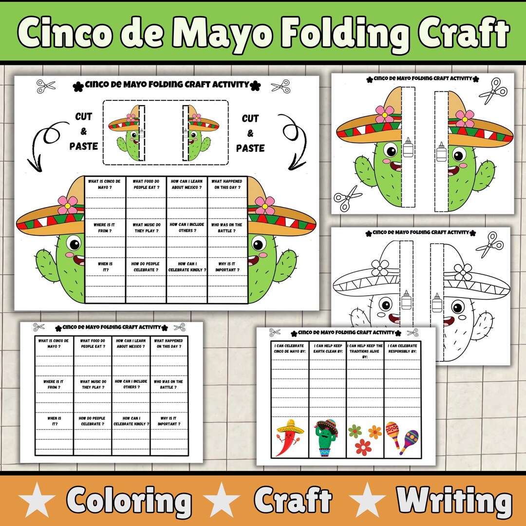 Cinco De Mayo Folding Craft Activity | Cactus Cut & Paste Learning (K-3 ...