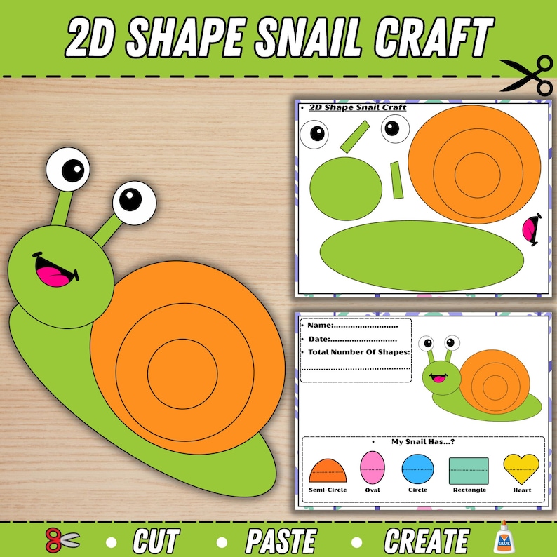 2D Shape Snail Craft | Preschool Geometry Activity, Counting Shapes ...
