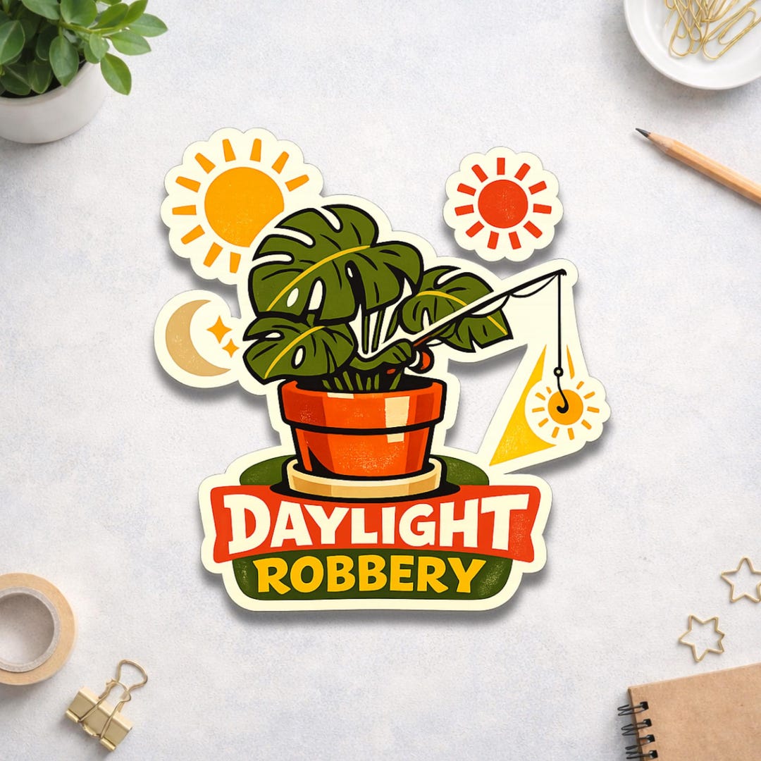 Robbery Sticker Daylight Robbery Plant Sticker Funny Monstera Vinyl Decal Cute Sun Moon ...